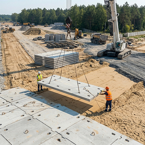 Montaż płyt drogowych