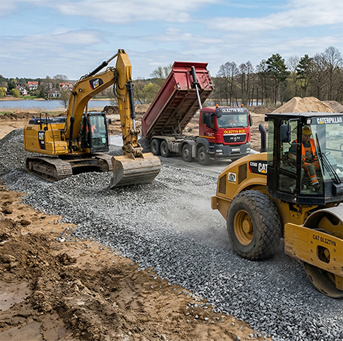 Układanie kruszywa pod drogę